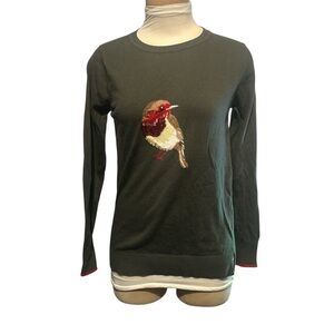 Joules Green Knit Sweater with Christmas Robin Embroidery  Size 2